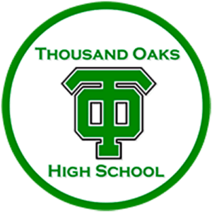 Logo of thousand oaks high school featuring a green and white color scheme with the initials "to" integrated inside a stylized letter "h.